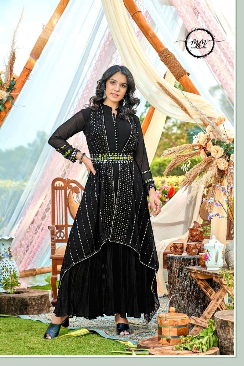 M&m-Arzoie-Georgette-Hand Work-Kurti-Pant-Jacket-1004